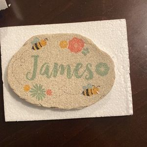 Grandma's Bee Happy Garden Personalized Round Garden Stone - Name: JAMES